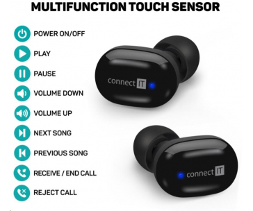 CONNECT IT True Wireless SensorTouch sluchátka do uší s mikrofonem, černá