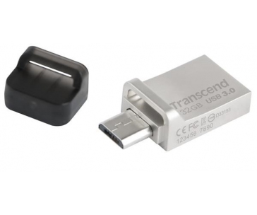 TRANSCEND Flash Disk 32GB JetFlash®880S, USB 3.0/micro USB (R:90/W:20 MB/s) stříbrná