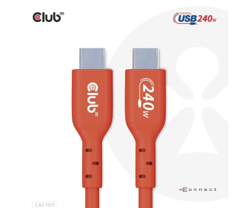 Club3D kabel USB-C, Oboustranný USB-IF Certifikovaný data kabel, PD 240W(48V/5A) EPR M/M 1m