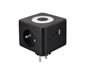 Viking síťový adaptér Y23L, 2x 230 V, 1x USB-A, 2x USB-C, dotykové světlo, černá