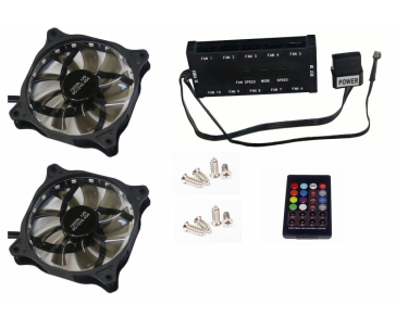 EUROCASE ventilátor RGB 120mm (FullControl spot Led), set 2ks + controller