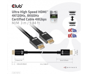 Club3D Kabel Ultra Rychlý HDMI™ Certifikovaný, 4K 120Hz, 8K60Hz, 48Gbps M/M, 3m, 28 AWG