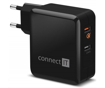 CONNECT IT QUICK CHARGE 3.0 nabíjecí adaptér 2x USB (3,4A), QC 3.0, černý