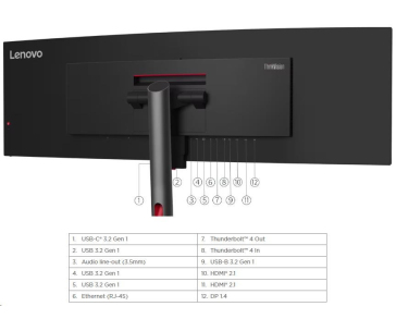 LENOVO LCD P49w-30 - 49”,IPS,matný,16:9,5120x1440,60Hz,4ms/6ms,350cd/m2,2000:1,HDMI,DP,USB-C,ThB,RJ45,USBHub,Pivot,VESA