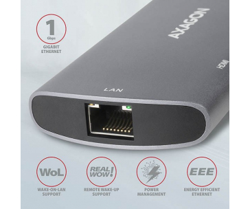 AXAGON HMC-6M2, USB 3.2 Gen 1 hub, porty 2x USB-A, HDMI, RJ-45 GLAN, SATA M.2 slot, PD 100W, kabel USB-C 18cm