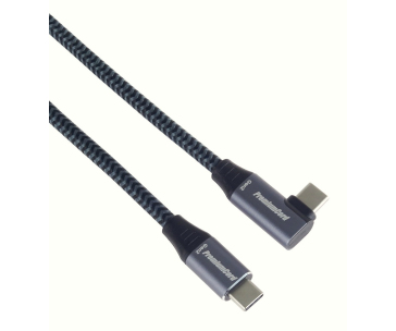 PREMIUMCORD USB-C zahnutý kabel (USB 3.2 Gen2x2, 5A, 100W, 20Gbit/s) 3m, Šedá