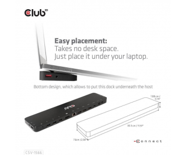 Club3D Dokovací stanice USB-C, Triple Display DP Alt mode Displaylink Dynamic PD Charging Dock with 120 Watt PS