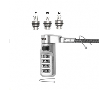 DICOTA Universal Security Cable Lock, 3 Exchangeable heads fits all slots, combination