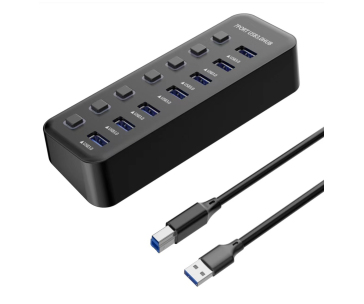 PREMIUMCORD Hub USB 3.2, 7-portový s vypínači portů, 5G SuperSpeed, Černá