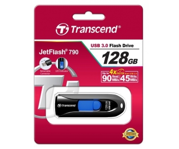 TRANSCEND Flash Disk 128GB JetFlash®790, USB 3.1 (R:90/W:40 MB/s) černá/modrá