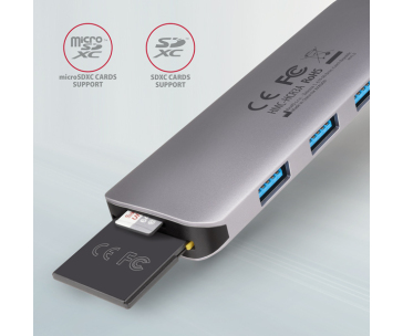 AXAGON HMC-HCR3A, USB 3.2 Gen 1 hub, porty 3x USB-A, HDMI 4k/30Hz, SD/microSD, kabel USB-C 20cm