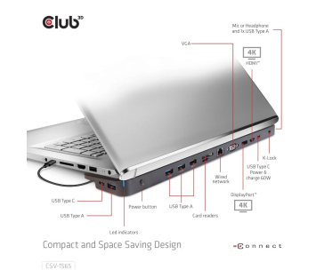 Club3D Dokovací stanice USB-C, Triple Display DP 1.4 Alt mode Smart PD3.0 Charging Dock with 100 Watt PS