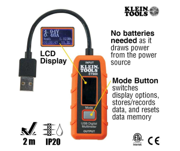 KLEIN TOOLS - USB Digitální měřič, USB-A