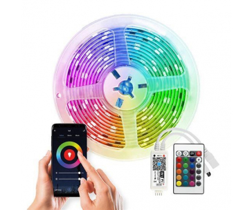 Solight Wifi Smart LED světelný pás, RGB, 5m, sada s adaptérem a dálkovým ovladačem