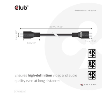 Club3D Kabel HDMI, Ultra Rychlý HDMI™ Certifikovaný Cable, 4K120Hz/ 8K60Hz, 7.5m