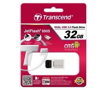 TRANSCEND Flash Disk 32GB JetFlash®880S, USB 3.0/micro USB (R:90/W:20 MB/s) stříbrná