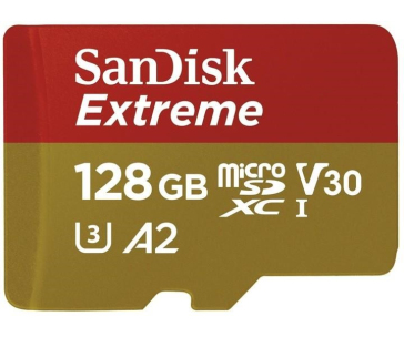 SanDisk micro SDXC karta 128GB Extreme Action Cams and Drones (190 MB/s Class 10, UHS-I U3 V30) + adaptér