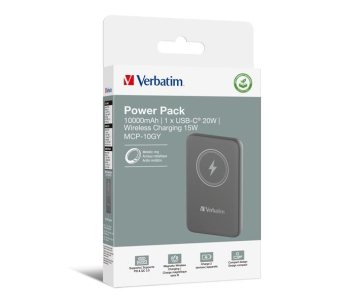 VERBATIM Powerbanka Charge 'n' Go, Magnetická, 10000 mAh, USB-C, Šedá