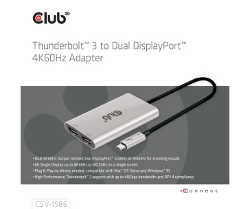 Club3D Video hub Thunderbolt 3 na 2x DP, Dual 4K60Hz nebo Single 8K60Hz/4K120Hz