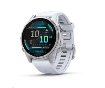 Garmin fenix® 8 – 43 mm, AMOLED, Silver / Whitestone se silikonovým řemínkem.