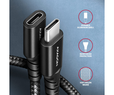 AXAGON BUCM32-CF05AB prodlužovací kabel USB-C (M) <-> USB-C (F), 0.5m, USB 20Gbps, PD 240W 5A, 8K HD, ALU, oplet, černý