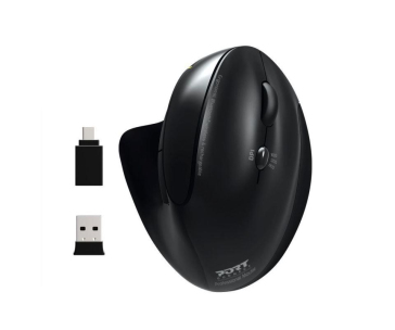 PORT vertikální bezdrátová ergonomická myš, BT, 2,4 GHz, USB-A/C, pro praváky, černá