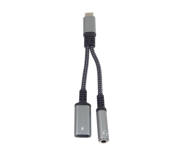 PremiumCord Redukce USB-C /3,5mm jack s DAC chipem + USB-C pro nabíjení 13cm