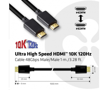 Club3D Kabel Ultra Rychlý HDMI™ Certifikovaný 4K 8K60Hz 48Gbps (M/M), 1m, 30 AWG