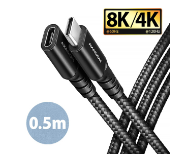 AXAGON BUCM32-CF05AB prodlužovací kabel USB-C (M) <-> USB-C (F), 0.5m, USB 20Gbps, PD 240W 5A, 8K HD, ALU, oplet, černý