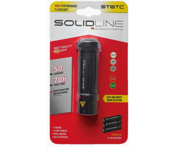 SolidLine ST6TC kompaktní svítilna, LED, bílá, červená a zelená barva, čtyři stupně jasu