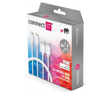 CONNECT IT Wirez Micro USB - USB, bílý, 1 m (2 ks v balení)