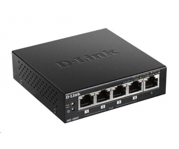 D-Link DGS-1005P 5-port Gigabit Desktop PoE+ Switch, 4 porty jsou PoE+, PoE budget 60W