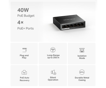 MERCUSYS switch MS106LP (6x100Mb/s,4xPoE+,40W,fanless)