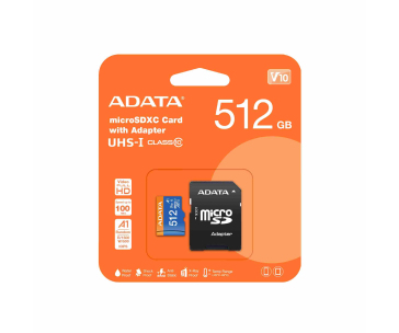 ADATA MicroSDXC karta 512GB Premier UHS-I C10 V10 (R:100/W:25 MB/s) + SD adaptér