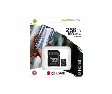 Kingston MicroSDXC karta 256GB Canvas Select Plus 100R A1 C10 Card + SD adaptér