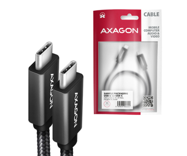 AXAGON BUCM32-CM15AB, SPEED+ kabel USB-C <-> USB-C, 1.5m, USB 20Gbps, PD 100W 5A, 4K HD, ALU, oplet, černý