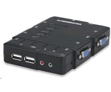 MANHATTAN KVM přepínač 4 porty, USB, audio, integrované kabely