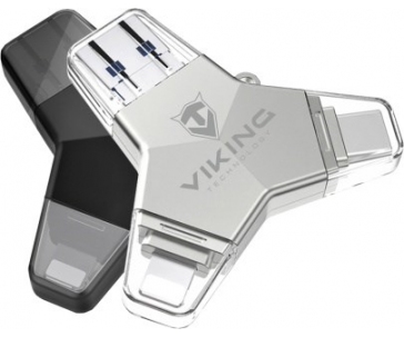 Viking USB Flash disk 3.0 4v1 s koncovkou Lightning/Micro USB/USB/USB-C, 128 GB, černá