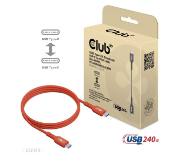 Club3D kabel USB-C, Oboustranný USB-IF Certifikovaný data kabel, PD 240W(48V/5A) EPR M/M 1m