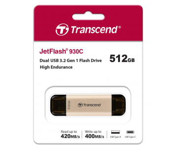 TRANSCEND Flash Disk 512GB JetFlash®930C, TLC, USB 3.2/USB Type C (R:420/W:400 MB/s) černý