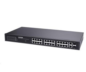 Vivotek PoE switch AW-GEL-285A-380, 24xGE PoE(802.3af/at/bt, PoE budget 380W), 2xGbE RJ-45, 4xSFP 100M/1G slot