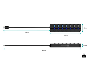 CONNECT IT USB Hub Mighty Switch 2, 4xUSB 3.0, 3xUSB 2.0, externí, černá