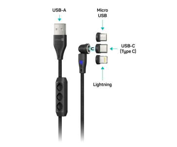 CONNECT IT Magnetický kabel PowerLink 3v1, USB-C / Lightning / MicroUSB, 2m, černá