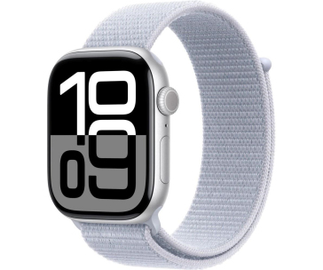 Apple Watch Series 10 GPS + Cellular 42mm Silver Aluminium Case with Blue Cloud Sport Loop