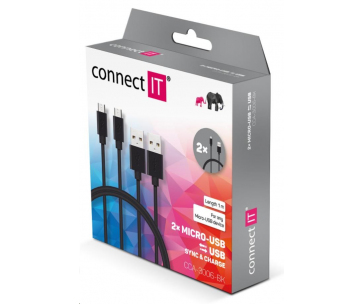 CONNECT IT Wirez Micro USB - USB, černý, 1 m (2 ks v balení)