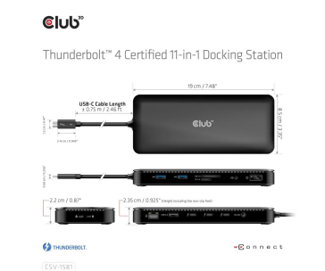 Club3D Dokovací stanice Thunderbolt 4 certifikovaný 11v1, 3xUSB-C, 3xUSB-A, PD