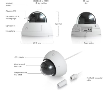 UBNT UVC-AI-Dome-W - AI Dome PoE kamera, 8MP, bílá