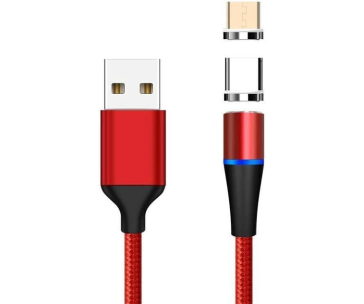 PremiumCord Magnetický micro USB a USB-C nabíjecí a datový kabel, 1m, červená