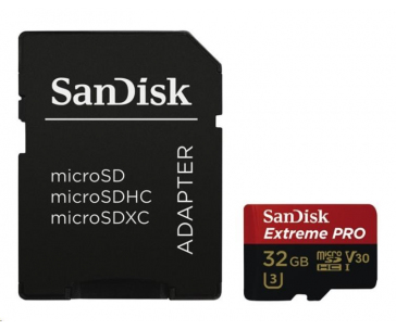 SanDisk Micro SDXC karta 32GB Extreme PRO (100MB/s, Class 10 UHS-I V30) + adaptér