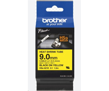 BROTHER smršťovací bužírka - HSE-621E žlutá pro E300VP H300 H500 E550 P700 P750 D800 P900 P950 - 9,0mm / 1,6-5,4 / 3:1